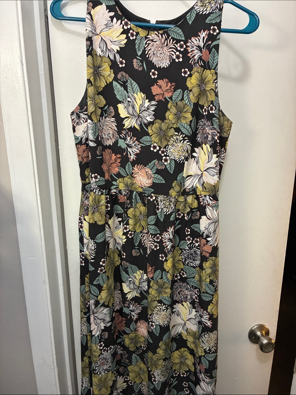 LOFT Black Floral Maxi Dress with Green and Cream Blooms